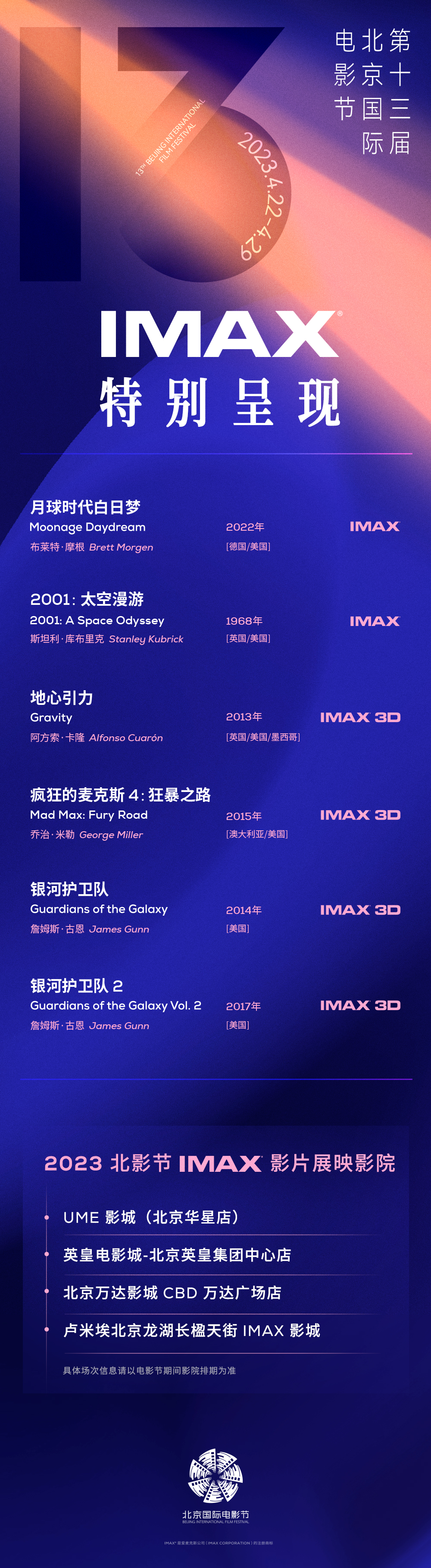 第十三届北京国际电影节IMAX片单公布 六部IMAX经典之作尽显光影魅力