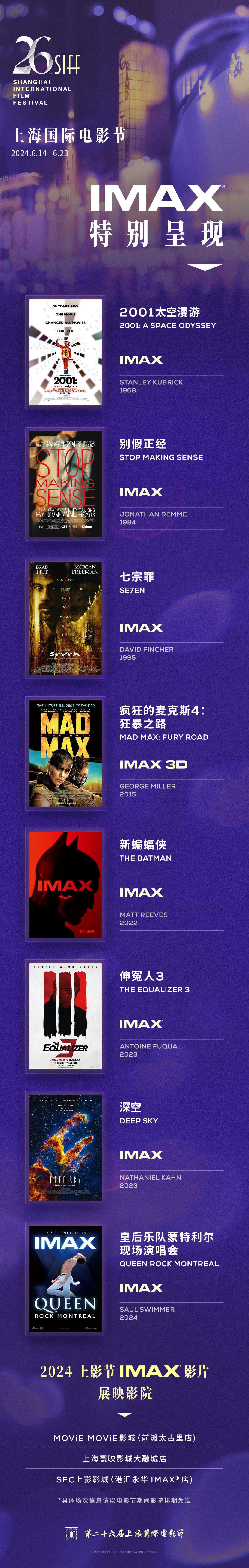 第二十六届上海国际电影节IMAX展映片单公布 八部佳作开启大银幕盛宴